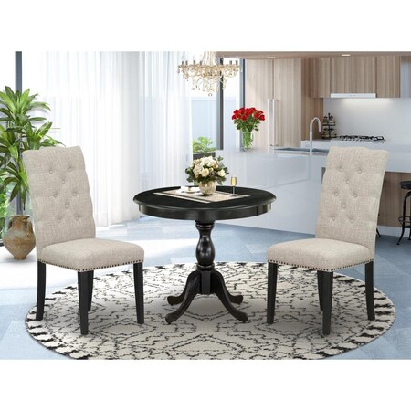 East West Furniture 3 Piece Antique Dining Set - Wire Brushed Black AMEL3-ABK-35